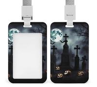 Gothic Happy Halloween Id Badge Holder,Name Tag Holder with Detachable Lanyard,Waterproof Design Id Card Holder for Office, Workplace