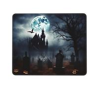Gothic Happy Halloween Mouse Pad with Stitched Edge, Personalized Premium-Textured Computer Mouse Mat with Non-Slip Rubber Base, Waterproof Gaming Mousepad for Laptop, Office Home 10 x 12 inch
