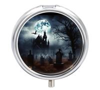 Gothic Happy Halloween Pill Box Waterproof Portable Medicine Pill Case Moisture Proof Metal Travel Pill Box with 3 Compartment Medicine Case