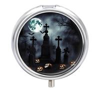 Gothic Happy Halloween Pill Box Waterproof Portable Medicine Pill Case Moisture Proof Metal Travel Pill Box with 3 Compartment Medicine Case