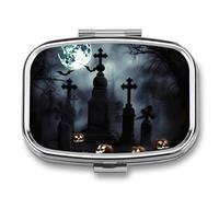 Gothic Happy Halloween Pill Case with 2 Compartment, Pill Organizer Portable Square Pill Box,Vitamin Pill Organizer for Pocket Purse and Travel