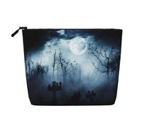 Gothic Happy Halloween Printed Fake Hemp Makeup Bag – Travel Toiletry Organizer, Daily Storage, Business Trip Essential