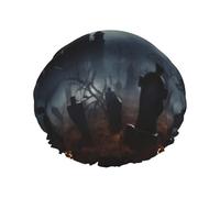 Gothic Happy Halloween Shower Cap Reusable Elastic Bath Caps Waterproof Bath Hair Hat for Women Men Spa Salon Large Shower Bonnet Double Layer Bathing Hair Cap for Long Hair, Braids