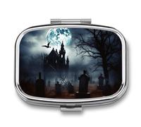 Gothic Happy Halloween Travel Pill Organizer A Daily Pill Box for Supplements 2 Compartment Pill Case Convenient for Carrying and Storing Medicines Box