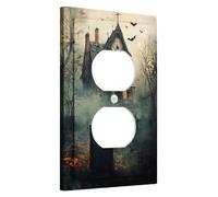 Gothic Haunted House Light Switch Cover Plate, Black Spooky Design for Halloween Decor, Thermoplastic Wall Plates, Standard Size Single Duplex Outlet