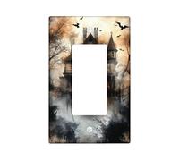 Gothic Haunted House Light Switch Cover Plates/Outlet Covers, Dark Gray Spooky Manor for Halloween Decor, Thermoplastic Wall Plates, Standard Size Single Rocker