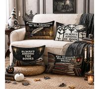 Gothic Haunted Library Quote Bookshelf Throw Pillow Covers 12x20 Set of 4