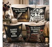 Gothic Haunted Library Quote Bookshelf Throw Pillow Covers 14x14 Set of 4
