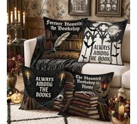Gothic Haunted Library Quote Bookshelf Throw Pillow Covers 18x18 Set of 4