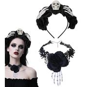 Gothic Headband - Black Lace Choker Hair Hoop - Soft Gothic Headdress Accessory for Halloween Parties Cosplay Themed Events Masquerade