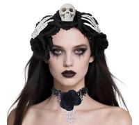 Gothic Headband Black Vintage Horror Flower Skull Headband