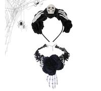 Gothic Headband Black Vintage Horror Flower Skull Headband