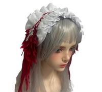 Gothic Headpiece with Delicate Lace Embroidery and Edged Cross Pendant Gothic Lace Headband for Costume Wear Black Ribbon Headband with Cross