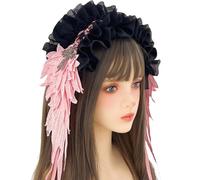 Gothic Headpiece with Delicate Lace Embroidery and Edged Cross Pendant Gothic Lace Headband for Costume Wear Black Ribbon Headband with Cross