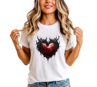 Gothic Heart Broken Love Womens Graphic T-Shirt Dark Art Tee Ladies Top M (12-14) White