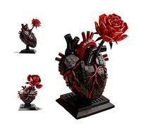 Gothic Heart Building Set with Rose - MOC Botanical Collection Bricks Kit, Creative Valentine Day Gifts for Adults, Dark Romantic Flower Model Toy Desktop Decor, Unique Home Office Display