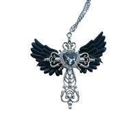Gothic Heart Cross Necklace 925 Sterling Silver for Women and Girls, Shiny CZ Necklace with Religious Cross - Faith Necklace with Winged Heart and Cross, Catholic