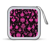Gothic Hearts Flames Star Y2k Portable CD Case Holder 48 Capacity Travel DVD Storage Boxs Wallet Bag