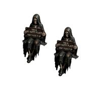 Gothic Home Decor, This is My Happy Place Skeleton Bookshelf Decor, Funny This is My Happy Place Don't F It Up Gothic Skeleton Statue, Reaper Shelf Decoration for Library, Reading Room