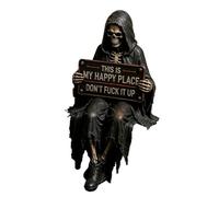 Gothic Home Decor, This is My Happy Place Skeleton Bookshelf Decor, Funny This is My Happy Place Don't F It Up Gothic Skeleton Statue, Reaper Shelf Decoration for Library, Reading Room
