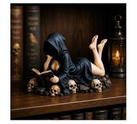 Gothic Hooded Reader Figurine - Dark Academia Bookshelf Decor, Gothic Hooded Lady Reading Figure Bookshelf Decor, Mysterious Queen Resin Statue for Table, Desk, Mantle Decoration，A01