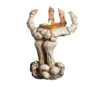 Gothic Horror Hand Candle Holder Unique Resin Skull Candlestick Skeleton Skull and Hand Candles Holder Decor Gothic Art Sculpture Candlestick Halloween Decorations for Home Horror Party Scene Setting