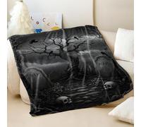 Gothic Horror Printed Flannel Blanket, Red-Eyed Black Cat & Soul Design, Super Soft Cozy Throw Blanket for Adults and Kids (03,150x200cm)