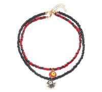 Gothic Horror Scary Halloween Ghost Pumpkin Skeleton Skull Beaded Choker Necklaces Colorful Double-layer Spooky Skeleton Necklace for Women Men Halloween Cosplay Party Jewelry Festival Gifts, Resin