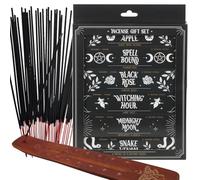 Gothic Incense Mega Pack, 90 Sticks with Holder, 6 Scents: Midnight Moon, Spell Bound, Black Rose, Snake Venom, Poison Fruit, Witching Hour, Vegan Handmade (Mystic Moth Design)