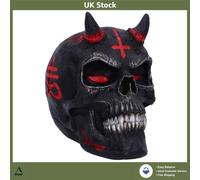 Gothic Infernal Skull Ornament Fiery Demon Head Figurine 20cm Black Resin
