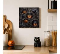 Gothic Jack-o'-lantern and Cat Canvas Kitchen Wall Art 12x12