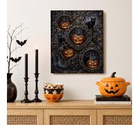 Gothic Jack-o'-lantern and Cat Canvas Kitchen Wall Art 16x20