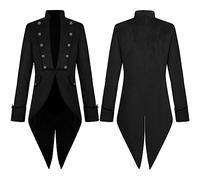 Gothic Jacket Men's Jacquard, Steampunk Costume, Black, Medieval Victorian Black Coat Classic Vintage Pirates Vampire Cosplay Uniform for Carnival and Halloween Gentleman Prince Tailcoat
