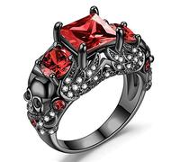 Gothic Jewelry Purple Red Black Crystal Unique Black Skull Rings for Women Halloween Christmas Gifts, Black gold plating, Crystal