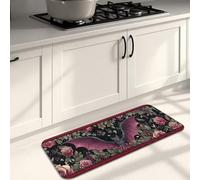 Gothic Kitchen Mats for Floor, Dark Floral Bat Pattern Soft Mats, Cushioned Comfort Washable Non Slip Decor Rugs for Kitchen Sinks Laundryroom Bathroom 16x47 Inch