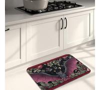 Gothic Kitchen Mats for Floor, Dark Floral Bat Pattern Soft Mats, Cushioned Comfort Washable Non Slip Decor Rugs for Kitchen Sinks Laundryroom Bathroom 16x24 Inch