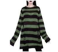 Gothic Knitted Jumper Oversized Pullover Women's Loose Fitting Knit Sweatshirt Long Sleeve Wide Stripes Printing Ripped Crewneck Sweatshirts Y2K Sweater Vintage Grunge Sweater Stripes Striped