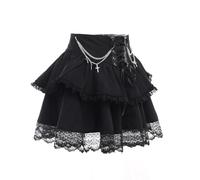 Gothic Lace Cute High Waist Bandage Sexy Mini Skirt Lolita Ruffles Pleated Japanese Black A-Line Y2k Short Tutu Skirt 90s