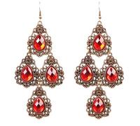 Gothic Lace Earring for Women,Vintage Crystal Gems Tassel Earrings Punk Style Black Red Rhinestone Earring Goth Vampire Skeleton Earrings Halloween Witch Costume Accessories, L, Plastic, No Gemstone