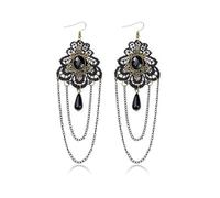 Gothic Lace Earrings Vintage Lace Long Tassel Dangle Earring Teardrop Statement Earrings for Women, Polyester, No Gemstone