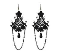 Gothic Lace Earrings Vintage Lace Long Tassel Dangle Earring Teardrop Statement Earrings for Women, Polyester, No Gemstone