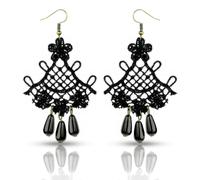 Gothic Lace Earrings Vintage Lace Long Tassel Dangle Earring Teardrop Statement Earrings for Women, Polyester, No Gemstone