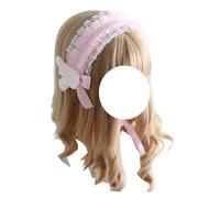 Gothic Lace Headband Angel Wings Headwear Maid Cosplay Hairband Lolita Party Hair Accessories for Women (Light Pink, One Size)