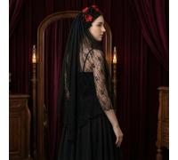 Gothic Lace Headband, Black Veil Hair Hoop for Halloween Party | Hollow See-Through Lace Headband with Simulated Flowers And Black Lace Veil Halloween Day of The Dead Party Accessories B