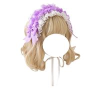 Gothic Lace Headband Lace Bow Headwear Maid Cosplay Hairband Lolita Party Hair Accessories for Women (White Light Purple, One Size)