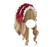 Gothic Lace Headband Lace Bow Headwear Maid Cosplay Hairband Lolita Party Hair Accessories for Women (White Wine Red, One Size)