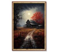 Gothic Landscape Poster Old House Prints Dark Forest Wall Art Dark Academia Paintings Vintage Gothic Pictures Red Tree Canvas Vintage House Wall Art Halloween Artwork Gothic Art 16x24inch No Frame