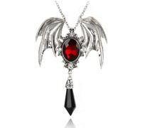 Gothic Large Bat Pendant Necklace Red Black Vintage Crystal Bat Pendant Punk Witch Vampire Role Playing Character Halloween Jewelry Gift, One Size, Zinc, No Gemstone