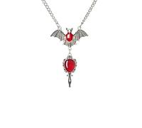 Gothic Large Bat Pendant Necklace Red Black Vintage Crystal Bat Pendant Punk Witch Vampire Role Playing Character Halloween Jewelry Gift, One Size, Zinc, No Gemstone