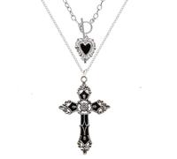 Gothic Layered Necklace for Women,Vintage Cross Pendant Necklaces Punk Style Heart Necklaces Red Black Crystal Gemstone Necklaces Goth Y2k Vampire Halloween Victoria Mystic Witch Jewelry Accessories